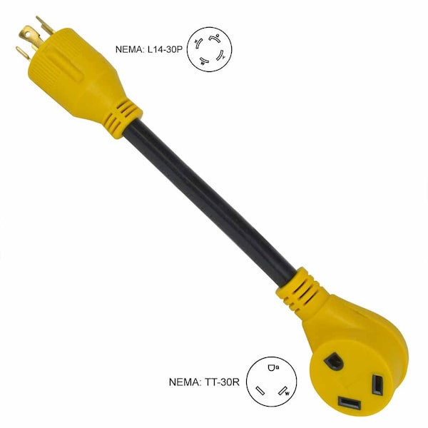 Superior Electric Generator 30 Amp 4 Pole NEMA L14-30P to RV 30 Amp Female NEMA TT-30R 12 Inch 10 AWG/3 Cord RVA1539 - main